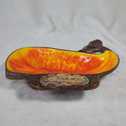 Sea World Wal Schmuck Geschirr Aschenbecher orange Schatzhandwerk Vintage USA Tiki Tablett - Bild 2 von 7