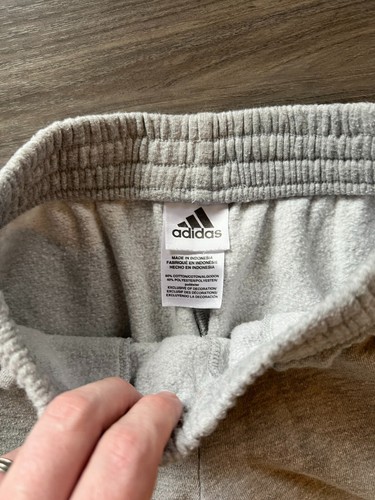 Adidas Pants Boys Medium Gray White Stripes Athletic Joggers Sweats Kids Youth - Picture 2 of 3