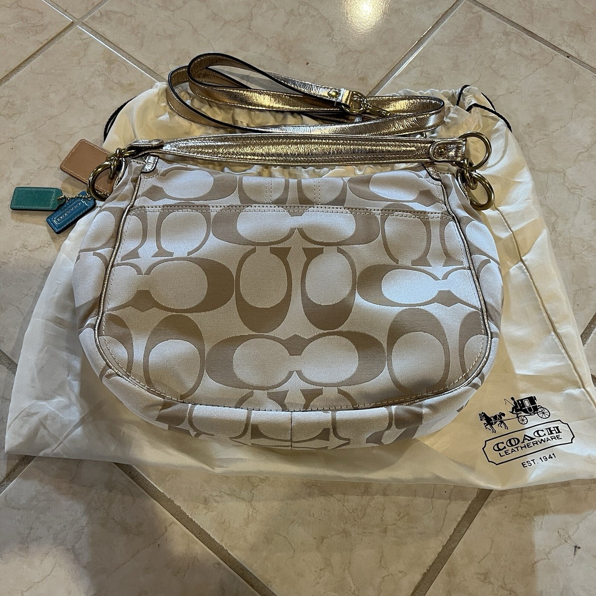 バッグ Coach Hobo Shoulder Bag Signature COACH 18980 Poppy Signature Khaki Gold Bronze Hippie Hobo
