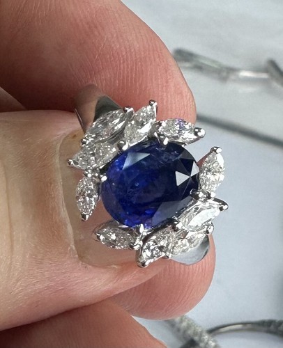 Hervorragender unbeheizter Ring ohne Hitze 3,23 kt Burma blauer Saphir & Durchmesser GIA - Bild 4 von 12