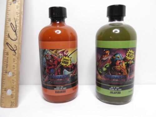 Masters of the Universe He-man,beast man at arms Habanero Jalapeno HOT SAUCE lot