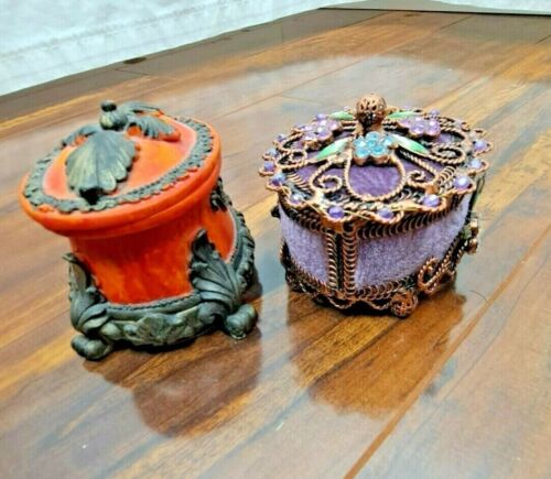 2 mini jewelry box, 1 purple dazzling jeweled 2 orange polyresin - Picture 2 of 5