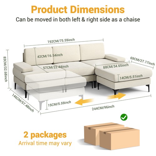 Chenille Ecksofa mit Schlaffunktion mit Chaiselongue Schlafsofa Eckcouch L-Sofa - Bild 13 von 51