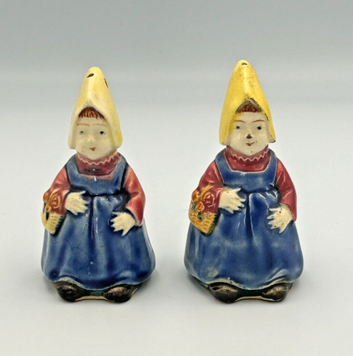 Vintage Holland Ladies Holding Flower Basket Salt & Pepper Shaker Set - Picture 2 of 11