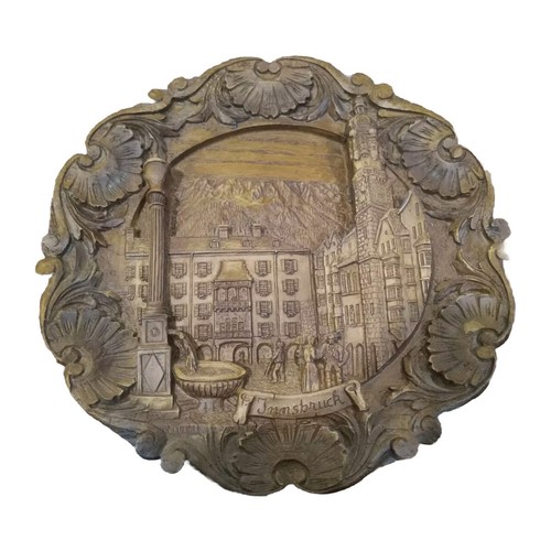 Vintage Hand Carved Innsbruck 3D Plaque Plate Wood Wall Decor 9” Diameter - Picture 2 of 8