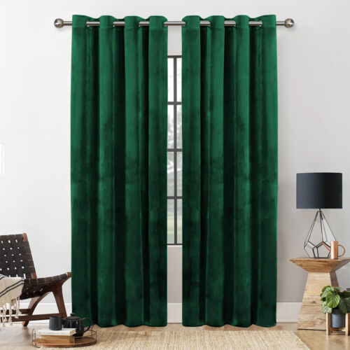 Thick Heavy Velvet Curtains PAIR of Eyelet Ring Top Fully Lined Ready Made - Picture 3 of 70