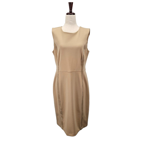 Calvin Klein Etuikleid Damen Größe 12 Hellbraun Ärmellos Strick Stretchig Karriere