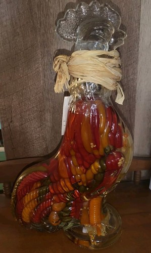 Art For The Table Two Chili Vinegar In Glass Rooster Decanter With Tag 2008 - Picture 3 of 4
