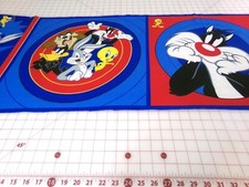 Looney Tunes Fabric Panel. Bugs, Tweetie, Taz, Daffy. 2 Blocks. Skewed. O24-1120