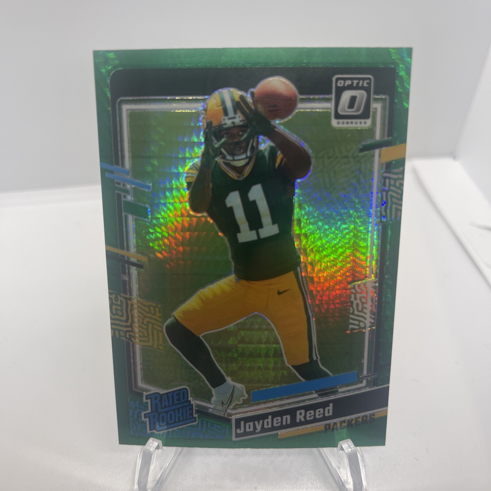 2023 Donruss Optic Jayden Reed Green Hyper RC Rated Rookie Prizm #239 Packers