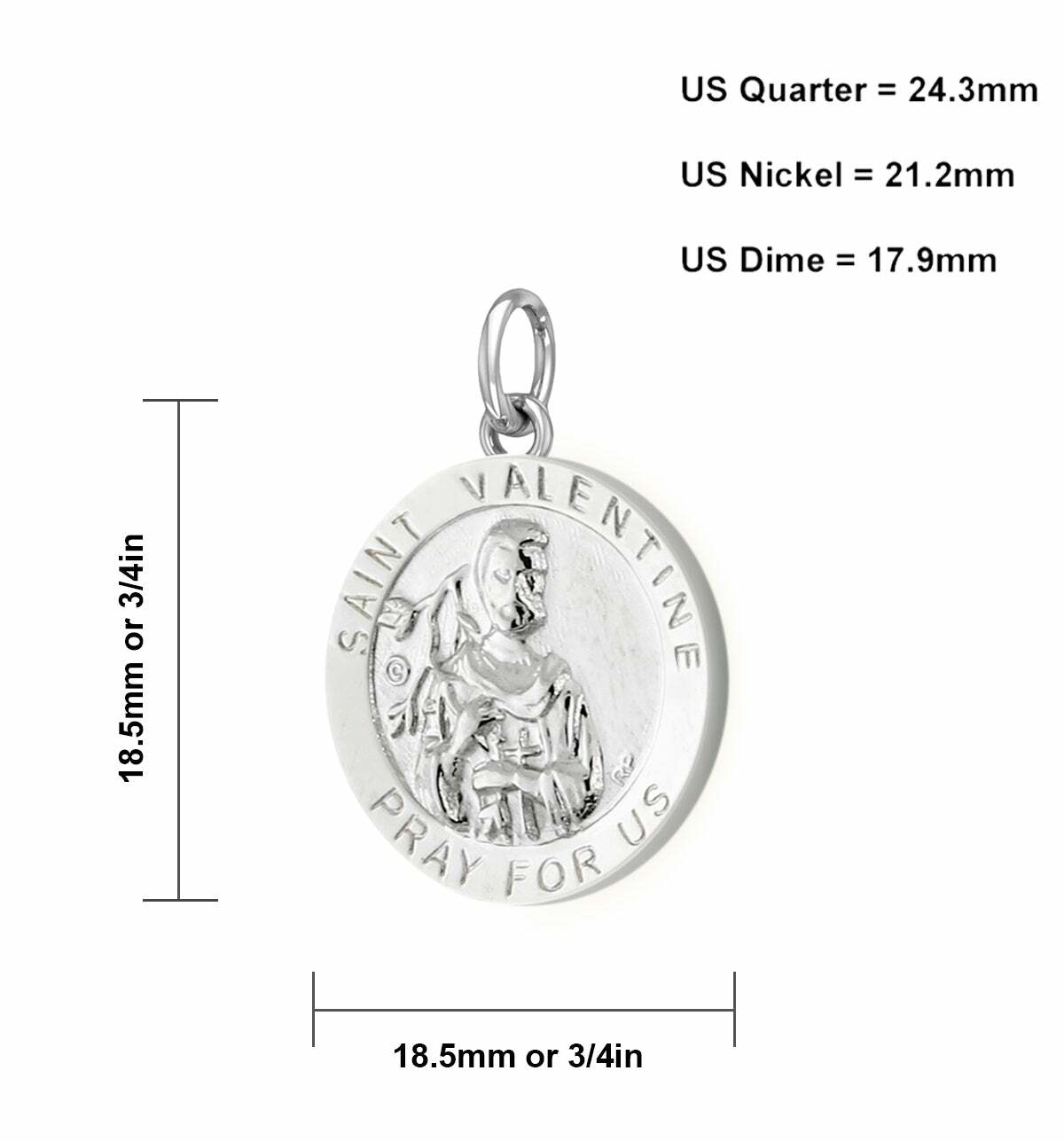 US Jewels 3/4in Polished 0.925 Sterling Silver Saint Valentine Medal Pendant