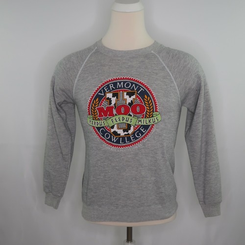VTG 80s Moo Cowllege College Vermont Cow Themed Funny Sweatshirt Mens M USA Made - Picture 1 of 8
