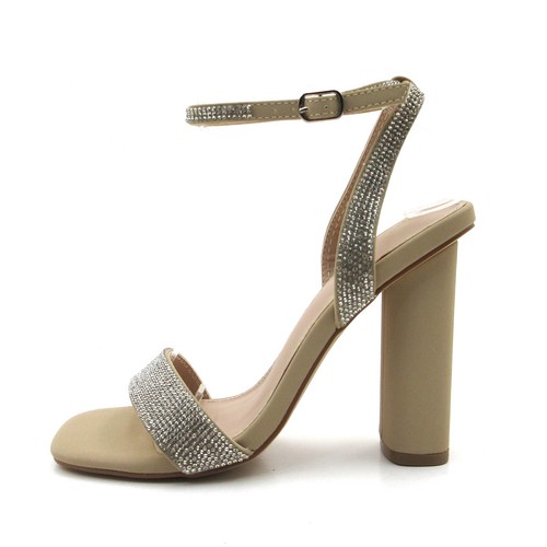 Glaze Women's Ankle Strap Sandal with Rhinestone Embellished Chunky 4 Inch Heels - Picture 12 of 21