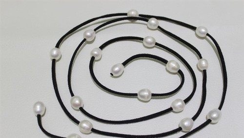 10x12mm Natural White Freshwater Pearl Black Leather Rope Necklace 48" PN1740 - Picture 6 of 6