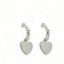 Heart Plain Stud Earrings Rhodium Plated Jewelry