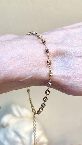 Schöne Designer 14 Kt. Perlenarmband Rose-, Gelb- & Weißgold Diamantschliff