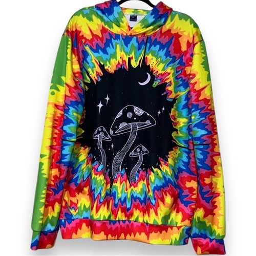 Men’s size XXL pullover hoodie mushrooms psychedelic tie dye hippie sweatshirt - Picture 11 of 11