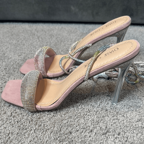 Pink Chase & Chloe Gia Rhinestone Strappy Open Toe Stiletto High Heel Size 9 NEW - Picture 10 of 11