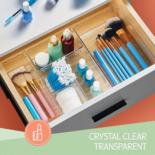 25-PC Clear Plastic Desk Drawer Organizer Set - 4 Sizes Makeup Jewelry Kitchen - Picture 2 of 9