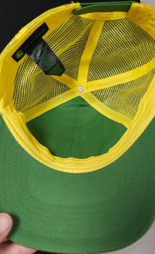 John Deere Adjustable Green Yellow Patch Logo Snapback Mesh Trucker Hat Cap - Picture 7 of 8