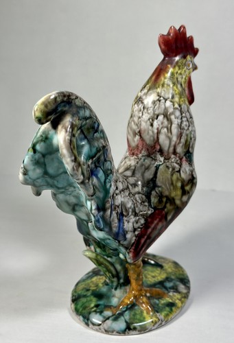 Italian Majolica Ceramic Art Rooster Figurine Hand Made Drip Glazed #152/38 - Picture 8 of 11