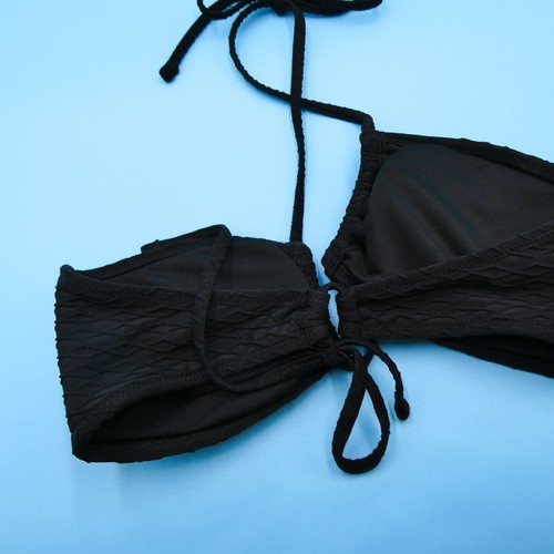 Nuevo Bikini Top Victorias Secret Pequeño Negro Acanalado Halter Recorte Acolchado - Imagen 6 de 8
