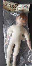 Porcelain Doll 13" Just For Keeps NIP Brown Hair Blue Eyes Cloth Body