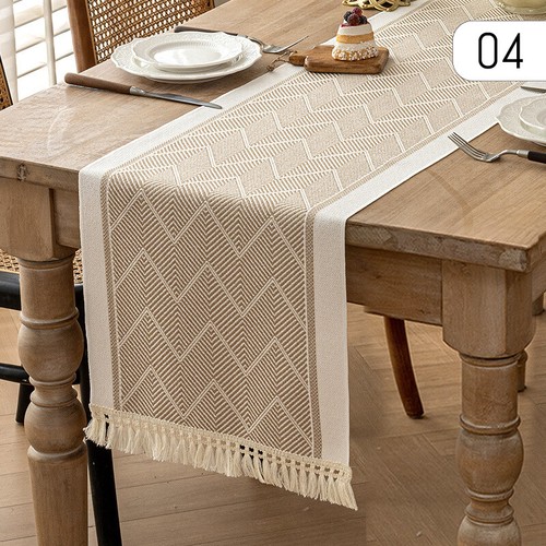 Nordic Imitation Linen Jacquard Waterproof Table Runner W/Tassel Wedding Decor. - Picture 23 of 36
