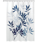 Fabric Shower Curtain 72 in W X 72 in L Navy Blue Gray White Leaf Pattern
