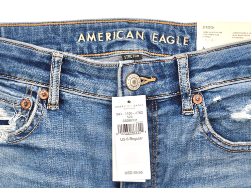 NEW American Eagle Super Hi-Rise High Waisted Flare Jeans Women 6 W28 L30 Blue - Picture 3 of 14