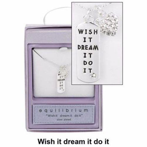 'Wish it, dream it do it Silver Plated Necklace with Diamante Heart Charm & tag