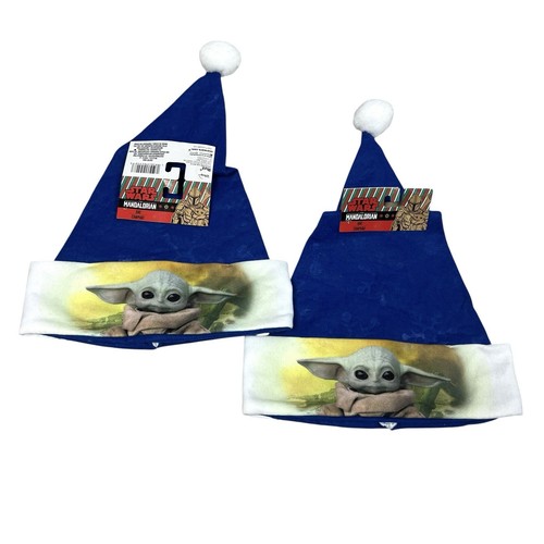 Star Wars The Mandalorian Blue Santa Christmas Hat Grogu Baby Yoda Set of 2 - Picture 1 of 7