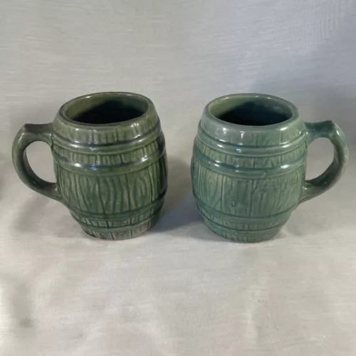 1926 Nelson McCoy Sanitary Stoneware Barrel Mugs Set of 2
