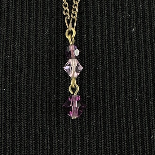 LIZ PALACIOS lavaliere necklace - purple & pink Swarovski crystals 15-17" bronze - Picture 5 of 10
