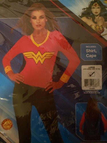 NEW DC Rubies Wonder Woman Women's SIZE Large Adult Shirt w Cape Costume - Picture 2 of 5