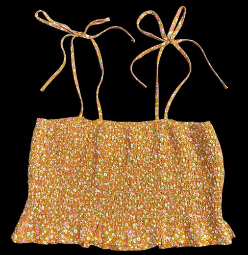 Timing Smocked Burnt Orange Floral Print Bandeau Cropped Tank Top Size Large - Picture 6 of 8