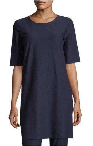 Vestido Eileen Fisher Cuello Redondo de Medianoche Mezcla Viscosa/Spadnex ~ Talla L~ Nuevo con Etiquetas-$238 - Imagen 2 de 12