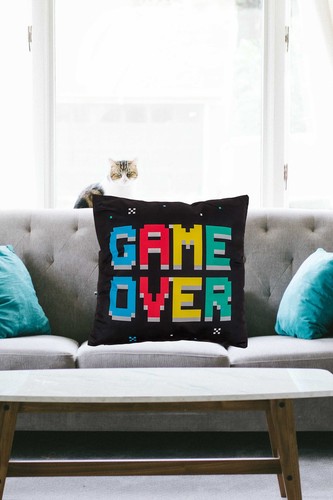 Wendekissen GAME OVER und POWER UP 40x40 cm mit Reißverschluss Geschenk Gamer - Imagen 8 de 8