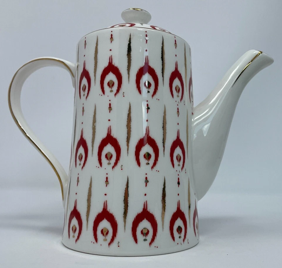 Grace's Blanco Rojo con Borde Metálico Dorado Porcelana 7 Tazas 8 Pulgadas Café/Tetera Foto 3 de 4