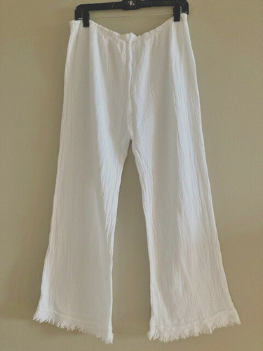 Tempo Paris women's linen white wide leg with fringes pants us size XL Italy - Picture 3 of 4
