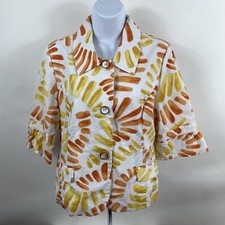 Chico's Blazer Jacket Women's Size 1 Colorful 3/4 Sleeve Collared Cotton Casual