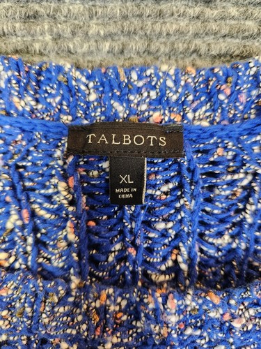 Talbots Sweater Womens X-Large Blue Cable Knit 3/4 Sleeve Linen Cotton Pullover - Picture 3 of 7