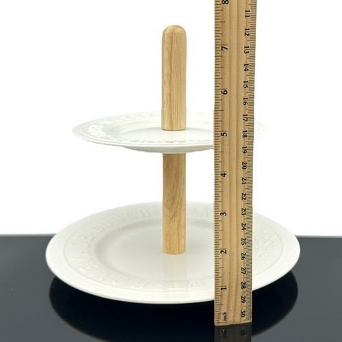 2 Tier Serving Tidbit Tray Porcelain Wood Bread + Butter Australia Farmhouse - Picture 9 of 12