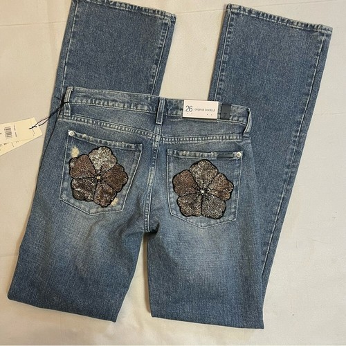 NWT New $278 7 For All Mankind Bootcut Beaded Floral Maribel Jeans Size 26 - Picture 3 of 11