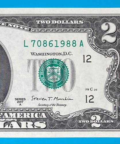 TRAILING YEAR 1988 (L 7086 1988 A) $2 Two Dollar Bill Serial Number 2017A*UNC* - 第 1/3 張圖片