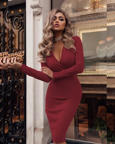 Mini Dress Party Cocktail Womens Club Long Sleeve V Neck Bodycon Evening Casual - Picture 14 of 19