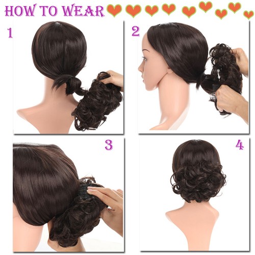 100% Real THICK Curly Chignon Messy Bun Updo Cover Clip in Hair Piece Extensions - 第 12/33 張圖片