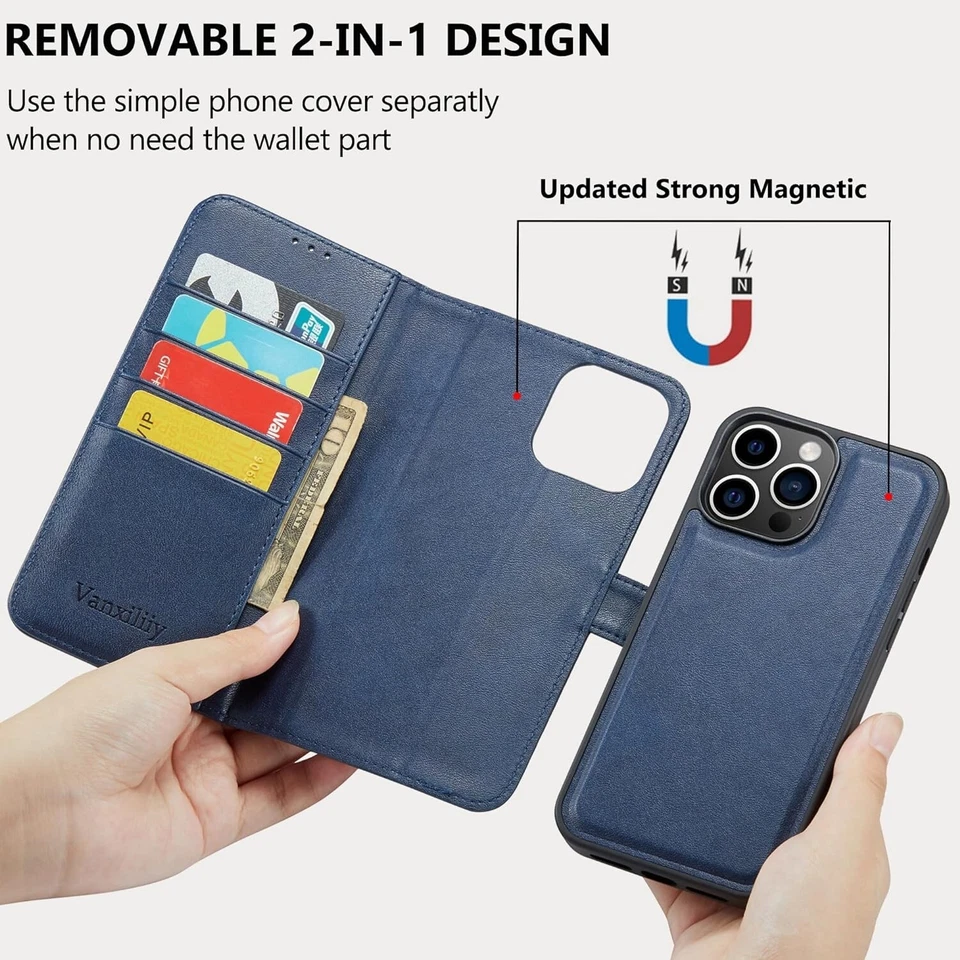 Funda tipo billetera con tarjetero de cuero PU (ENVÍO GRATUITO) para iPhone 13 Pro Max (6,7"") Foto 4 de 4