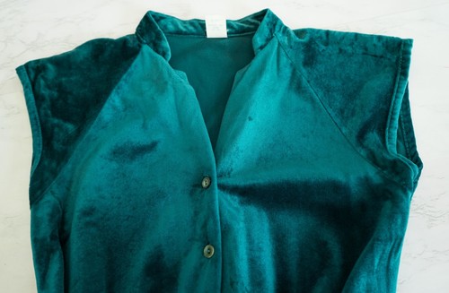 VTG 70s Peacock Green Women Velvet Jumpsuit 7 Funky Disco Festival Fairy Overall - Picture 7 of 10