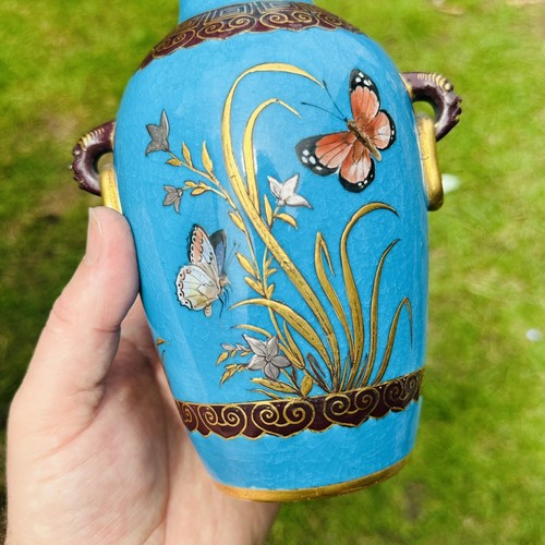 Minton Vase Cloisonne Dresser Pair Chinoiserie Aesthetic Enamel Birds Butterflie - Bild 10 von 24